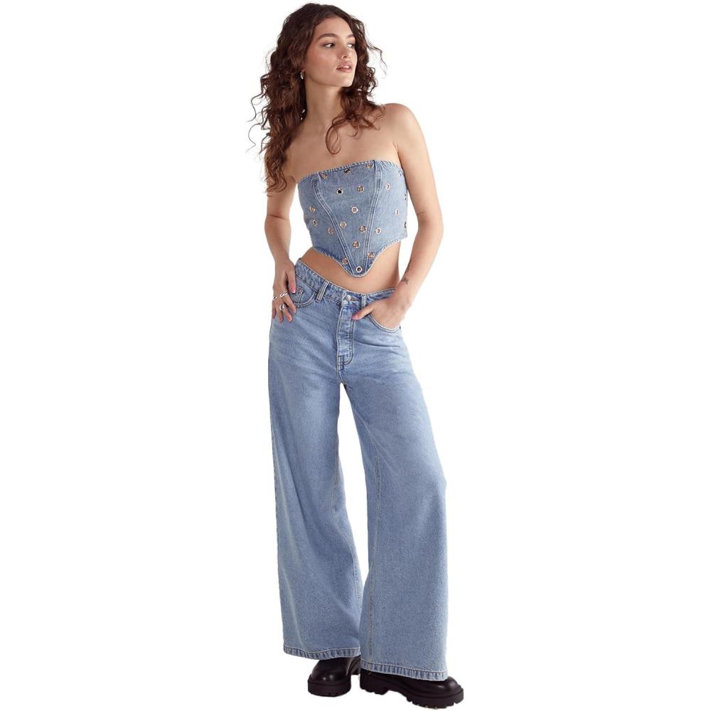 imageEyelet Denim TopLight Wash