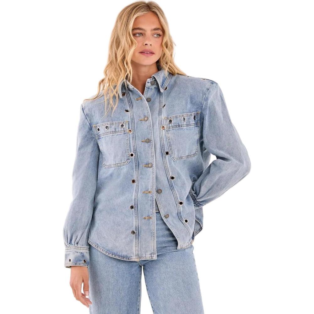 imageWomens Eyelet Detail Denim JacketLight Wash