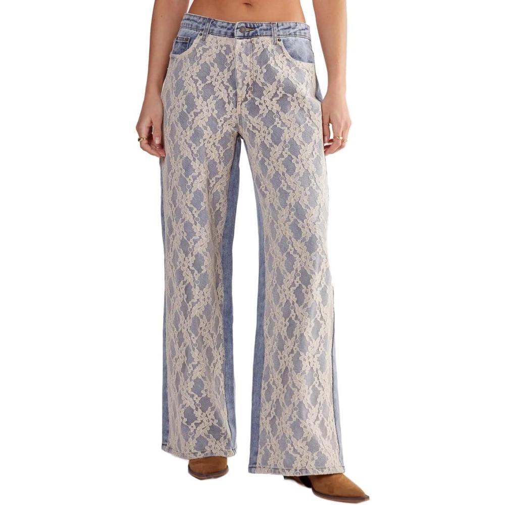 imageWomens Lace Detail Denim JeanVintage Wash