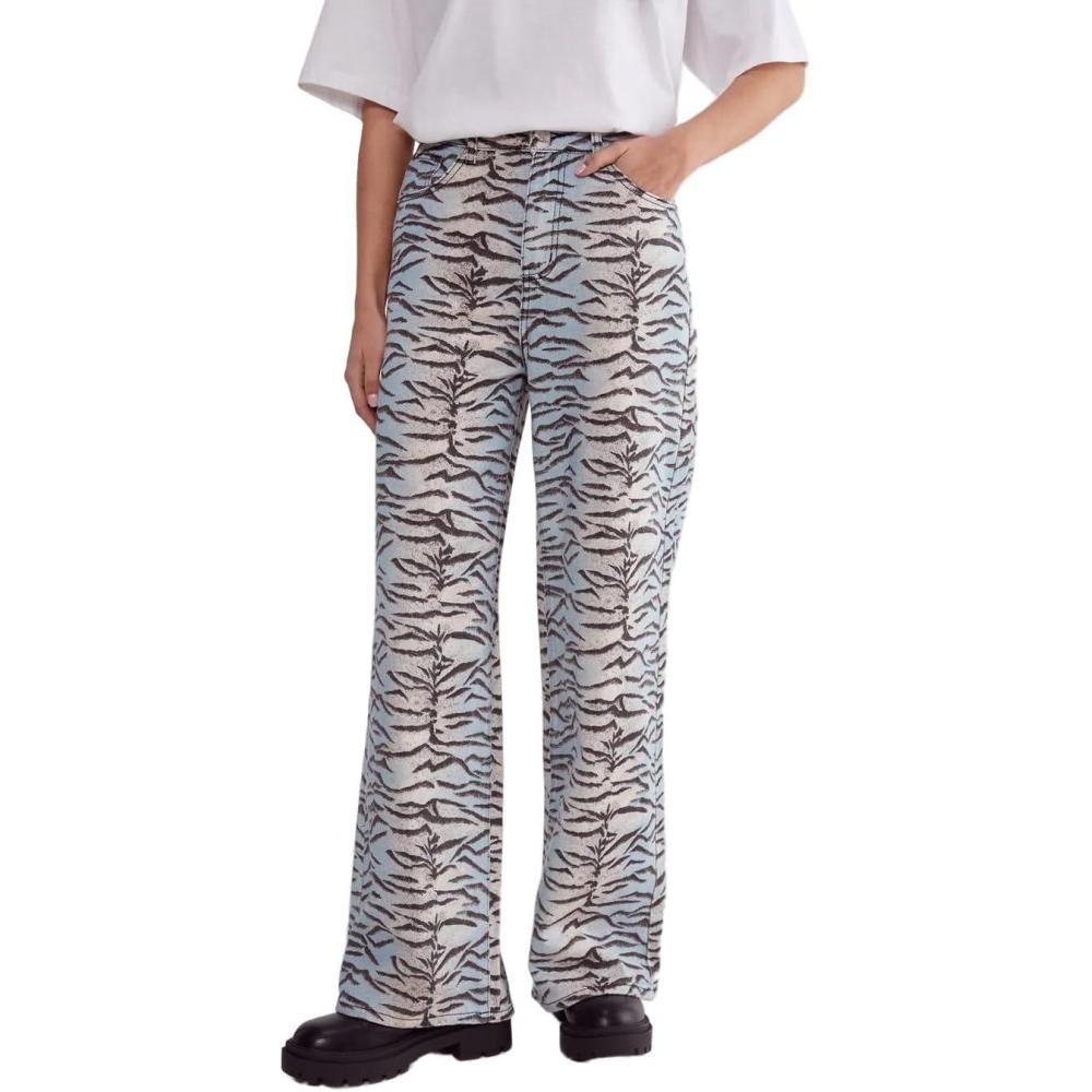imageWomens Tiger Print Denim Wide Leg JeanMulti