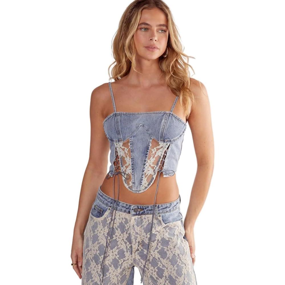 imagewomens Lace Detail Denim CorsetVintage Wash