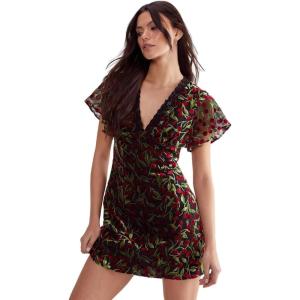 Cherry Devore Lace Trim Open Back Mini Dress(Black)