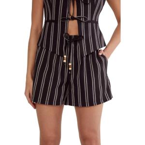Stripe Tailored Beaded Tie Front Shorts(Black)
