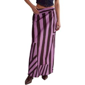 Women’s Abstract Satin Stripe Bias Maxi Skirt(Pink)