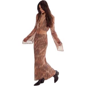 Women’s Chiffon Blurred Zebra Print Maxi Skirt(Orange)