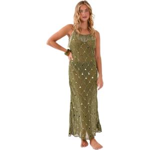 Women’s Coin and Tassel Embellished Maxi Dress(Khaki)