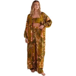 Women’s Crinkle Viscose Tie Dye Bandeau, Pants, Kimono 3pc Set(Khaki)