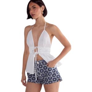 Women’s Floral Embroidered Denim Short(Dark Wash)