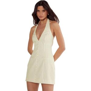 Women’s Pinstripe Tailored Halter Waistcoat Dress(Butter)