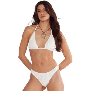 Women’s Ruffle Textured Triangle 3 Pc Bikini Set(Cream)