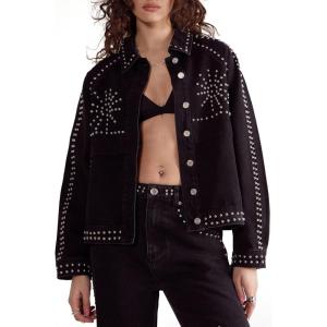 Women’s Western Studded Denim Jacket(Black)
