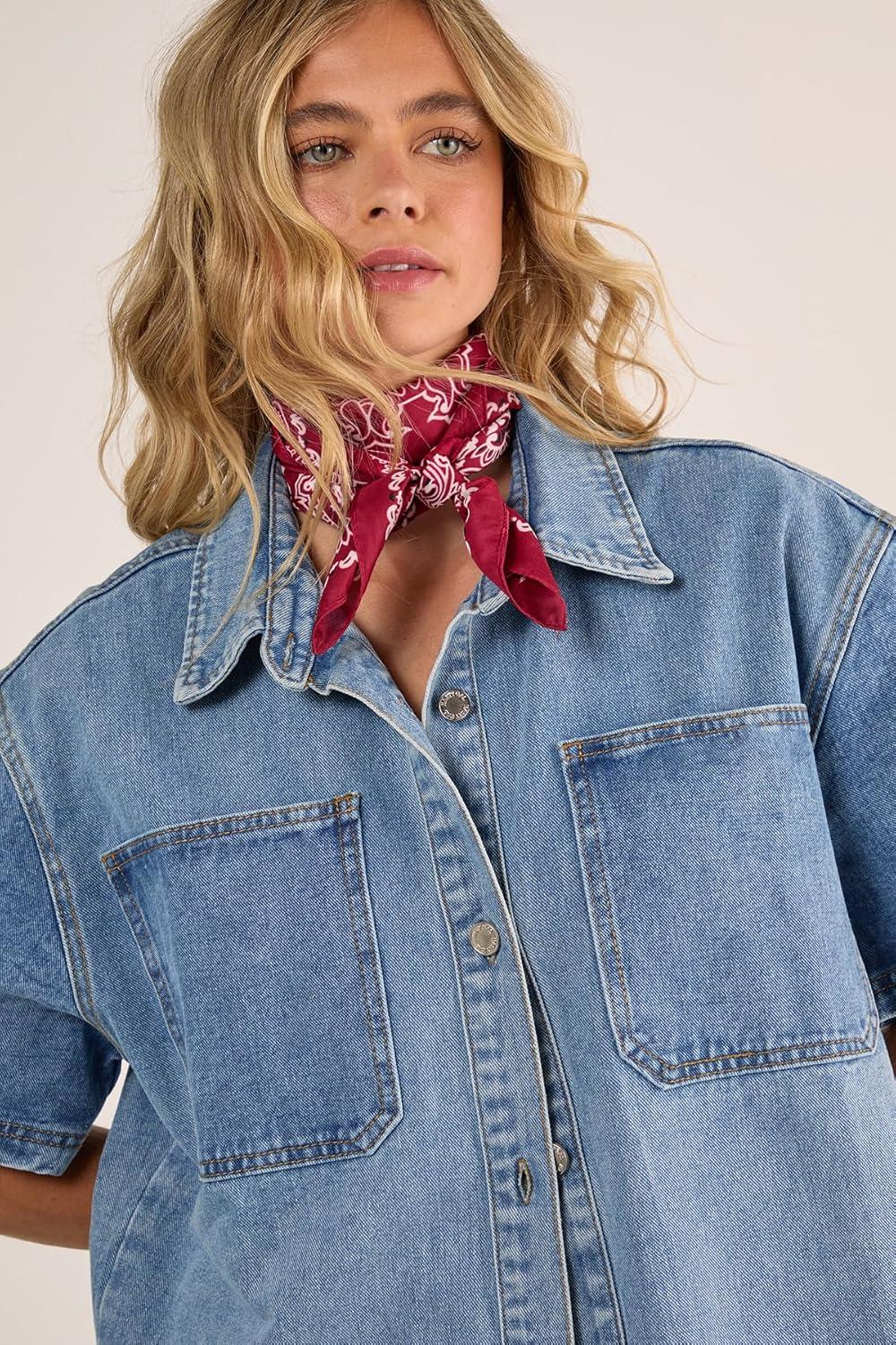 imageNasty Gal Womens Denim Short Sleeve Oversized ShirtVintage Wash