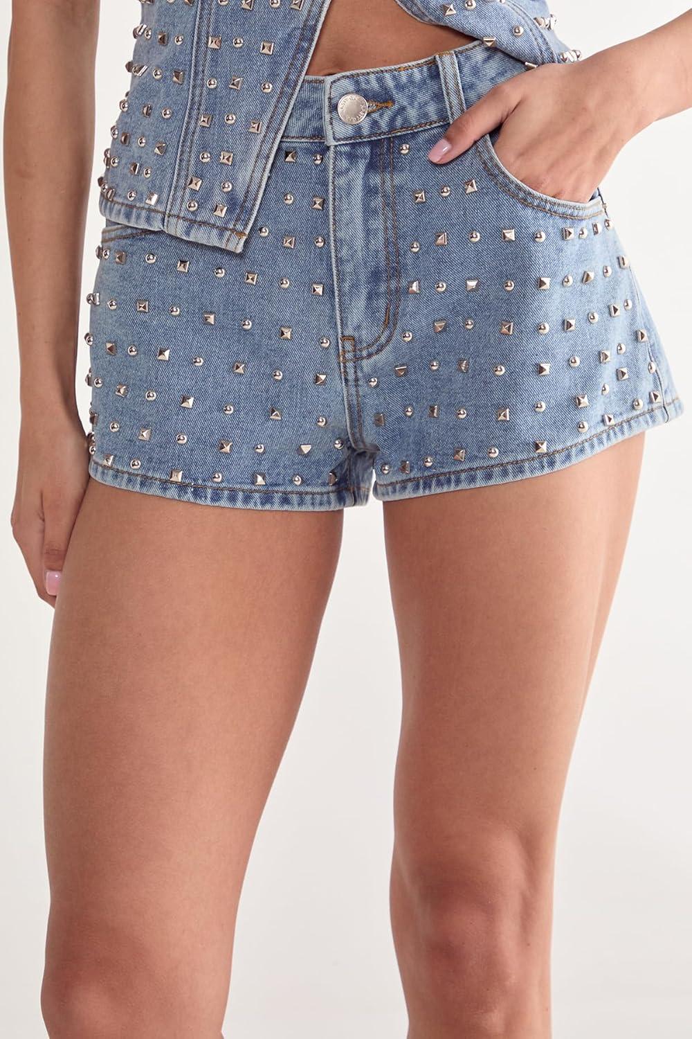 imageNasty Gal Womens Studded Denim ShortsVintage Wash