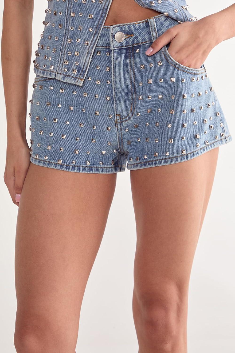 imageNasty Gal Womens Studded Denim ShortsVintage Wash