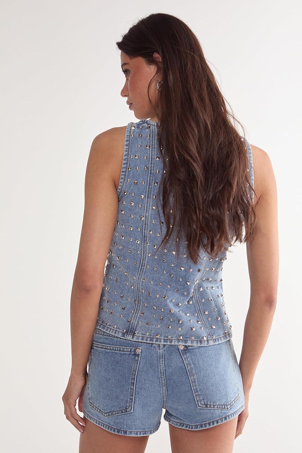 imageNasty Gal womens Studded Denim Corset TopVintage Wash