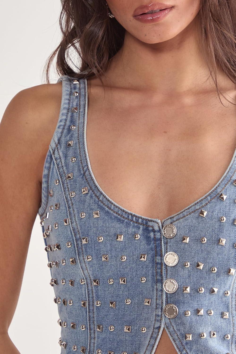 imageNasty Gal womens Studded Denim Corset TopVintage Wash