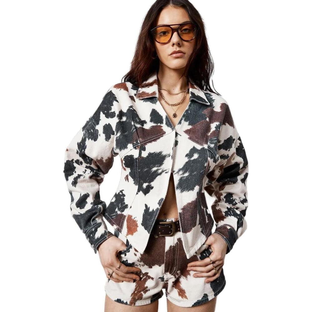 imageNasty Gal Womens Cow Print Denim Corset ShirtOffwhite