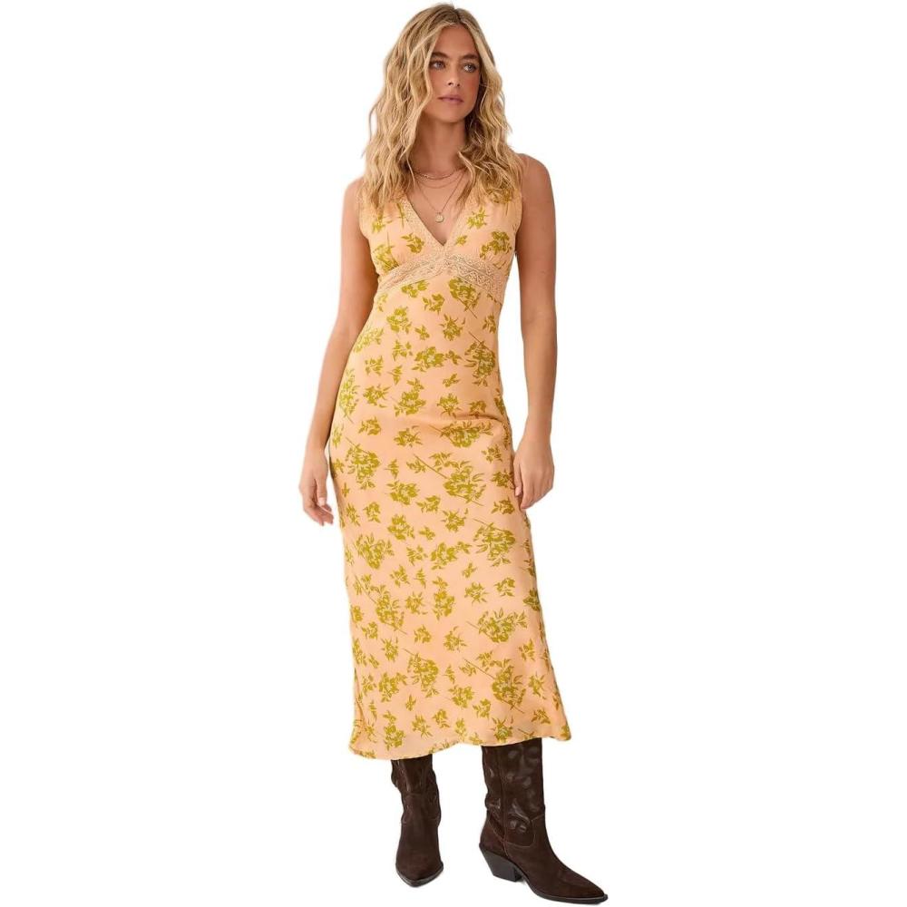 imageNasty Gal Womens Floral Lace Insert Plunge Maxi DressBeige