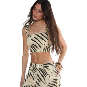 Nasty Gal Women’s Tiger Print Strappy Crop Top(Butter)