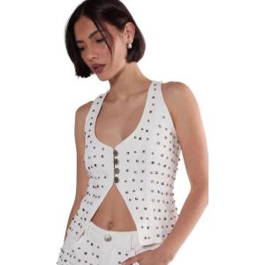 Nasty Gal womens Studded Denim Corset Top(White)