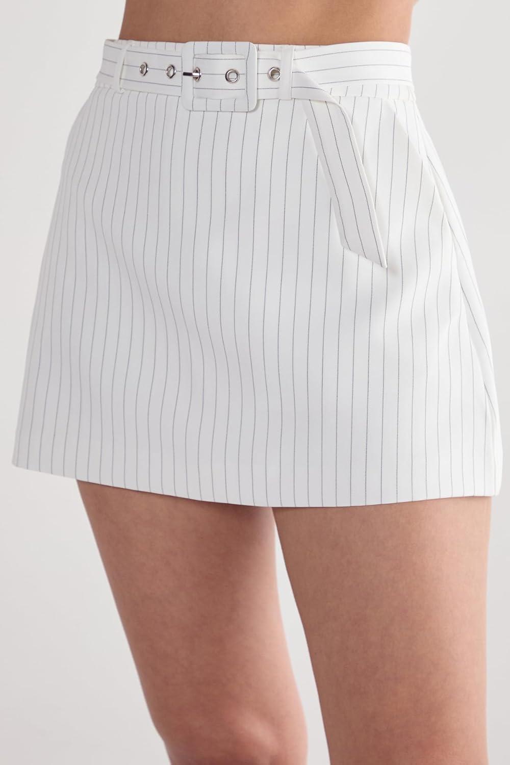 imageNasty Gal Womens Pinstripe Belted Tailored SkortWhite