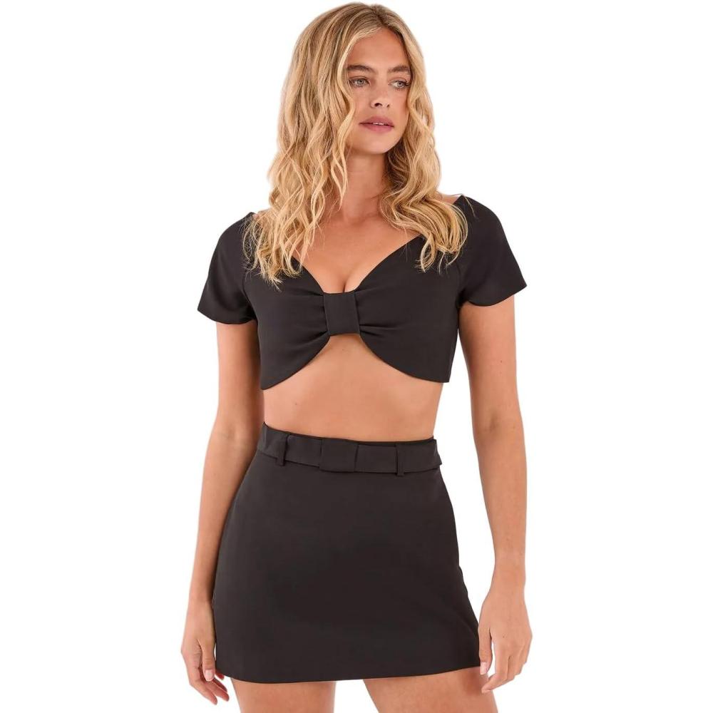 imageNasty Gal Womens Bow Off The Shoulder Tailored Crop TopBlack