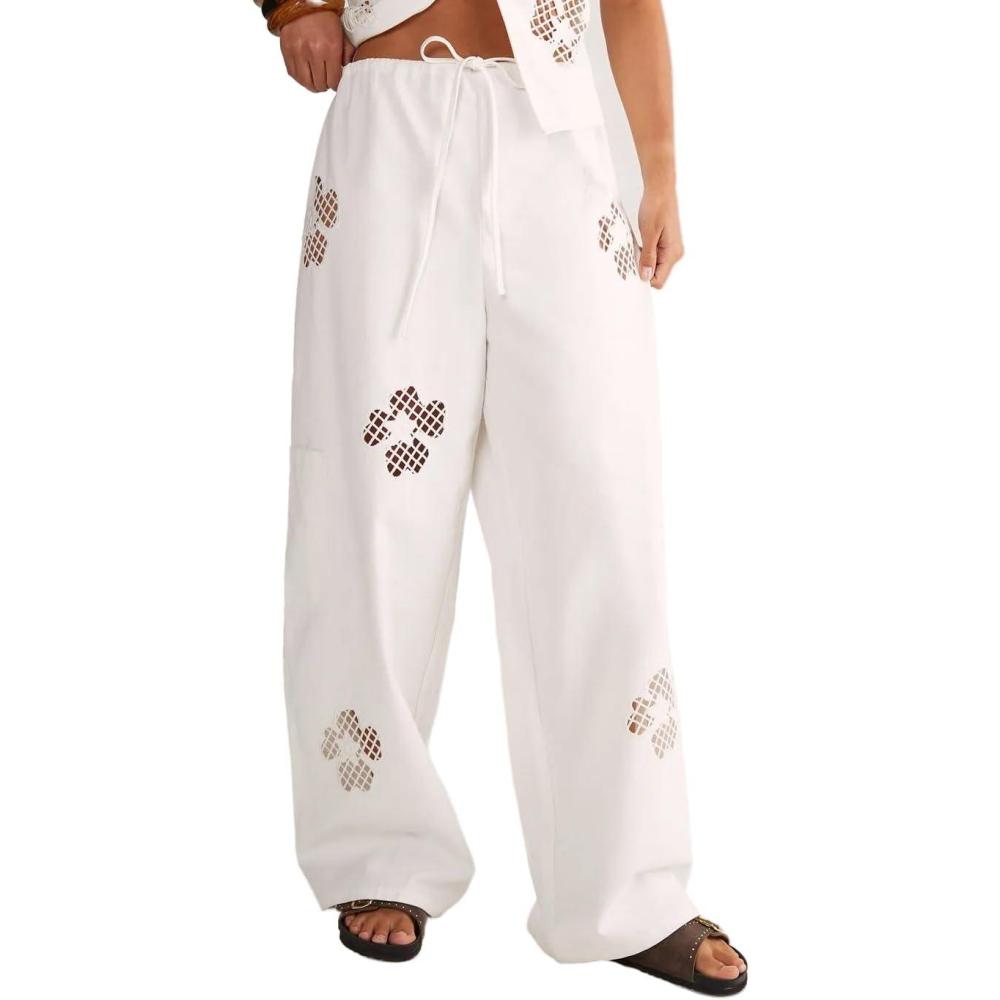 imageNasty Gal Womens Floral Cutwork Cargo PantsWhite