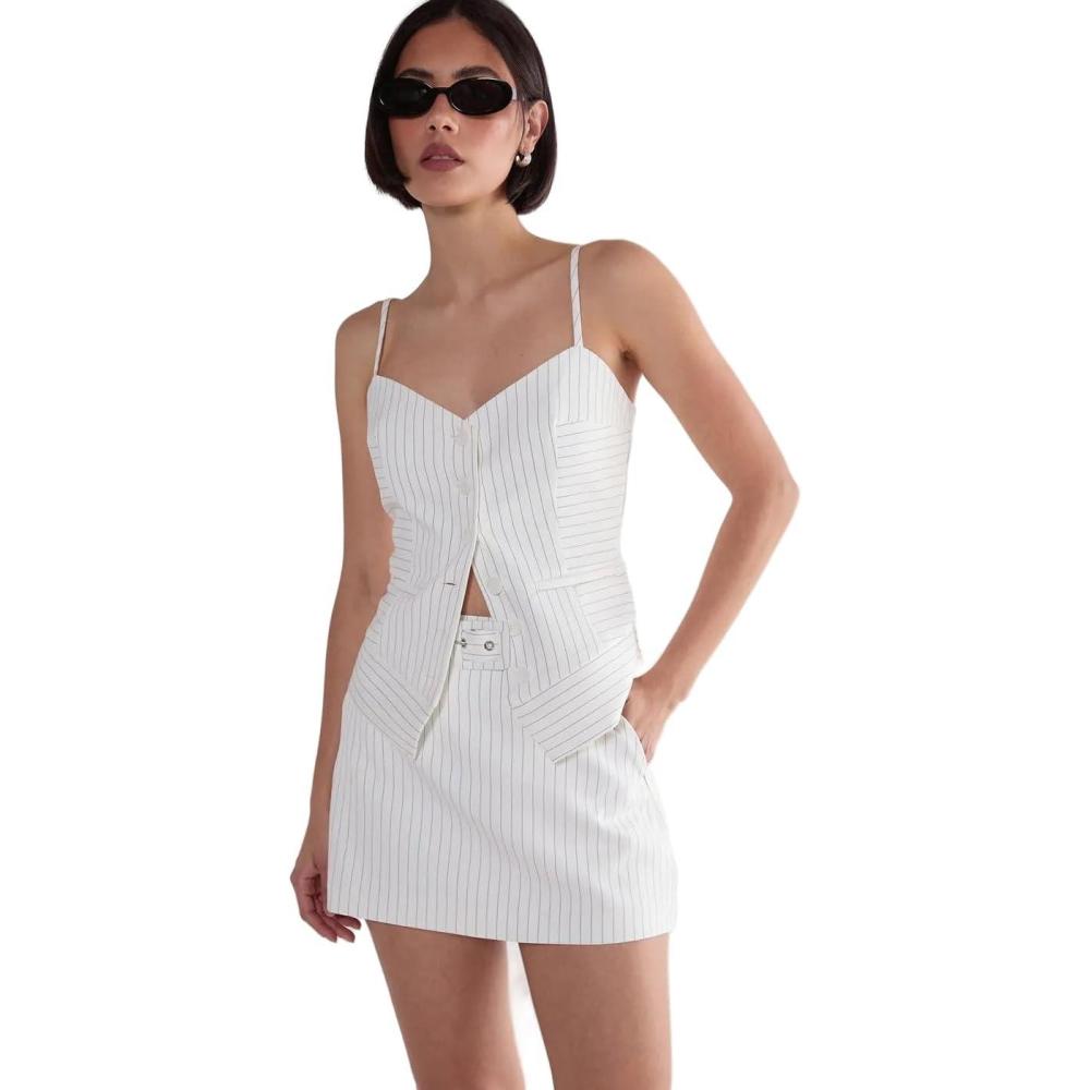 imageNasty Gal Womens Pinstripe Belted Tailored SkortWhite