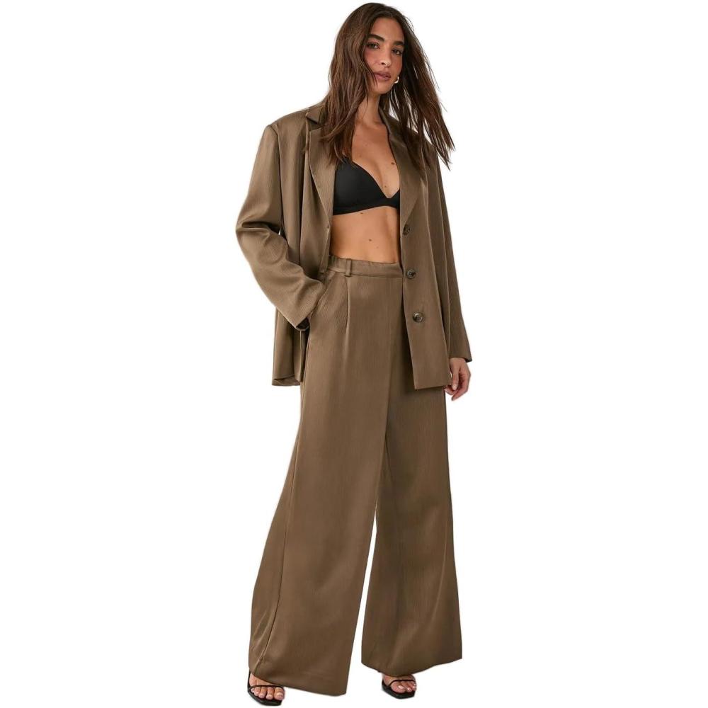 imageNasty Gal Womens Satin Pleated Tailored PantsOlive