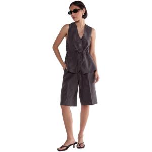 Nasty Gal womens Pinstripe Tie Waist Tailored Jorts(Grey)