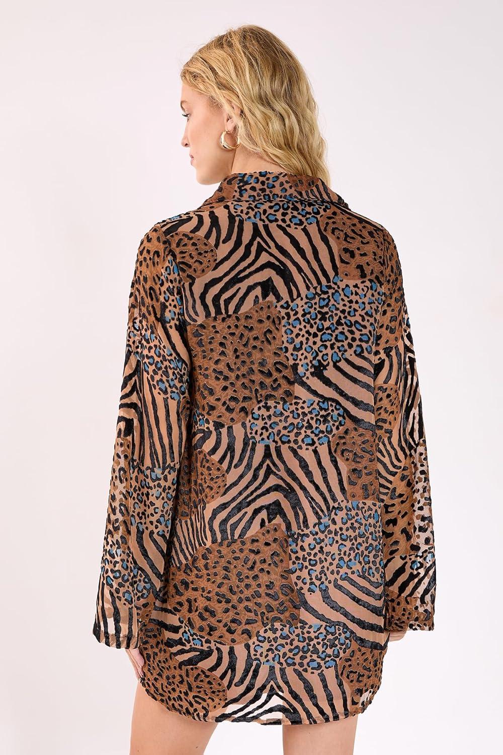 imageNasty Gal Mixed Animal Devore Button Down Mini Tunic Dress