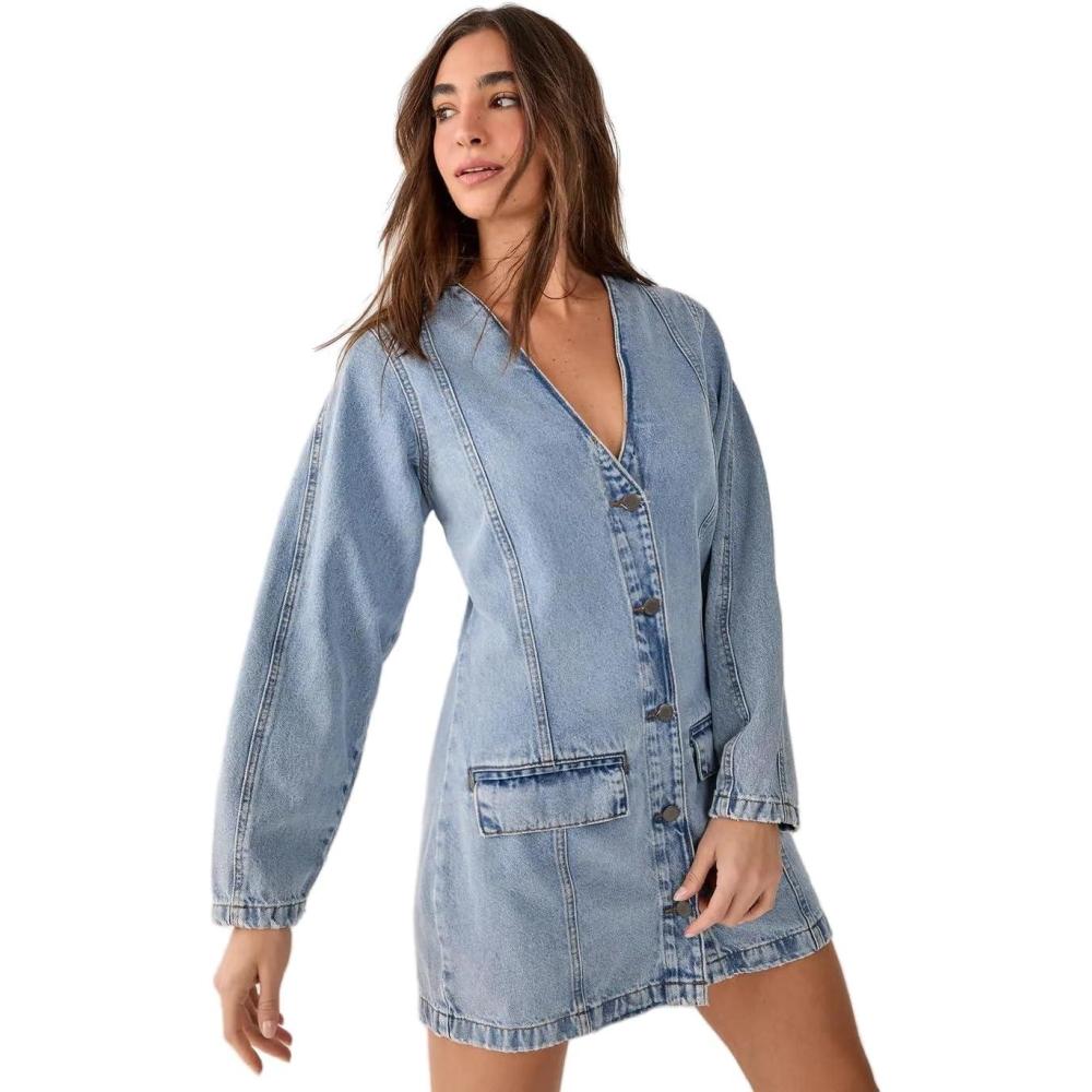 imageNasty Gal Denim Button Through Cocoon Sleeve Mini Dress