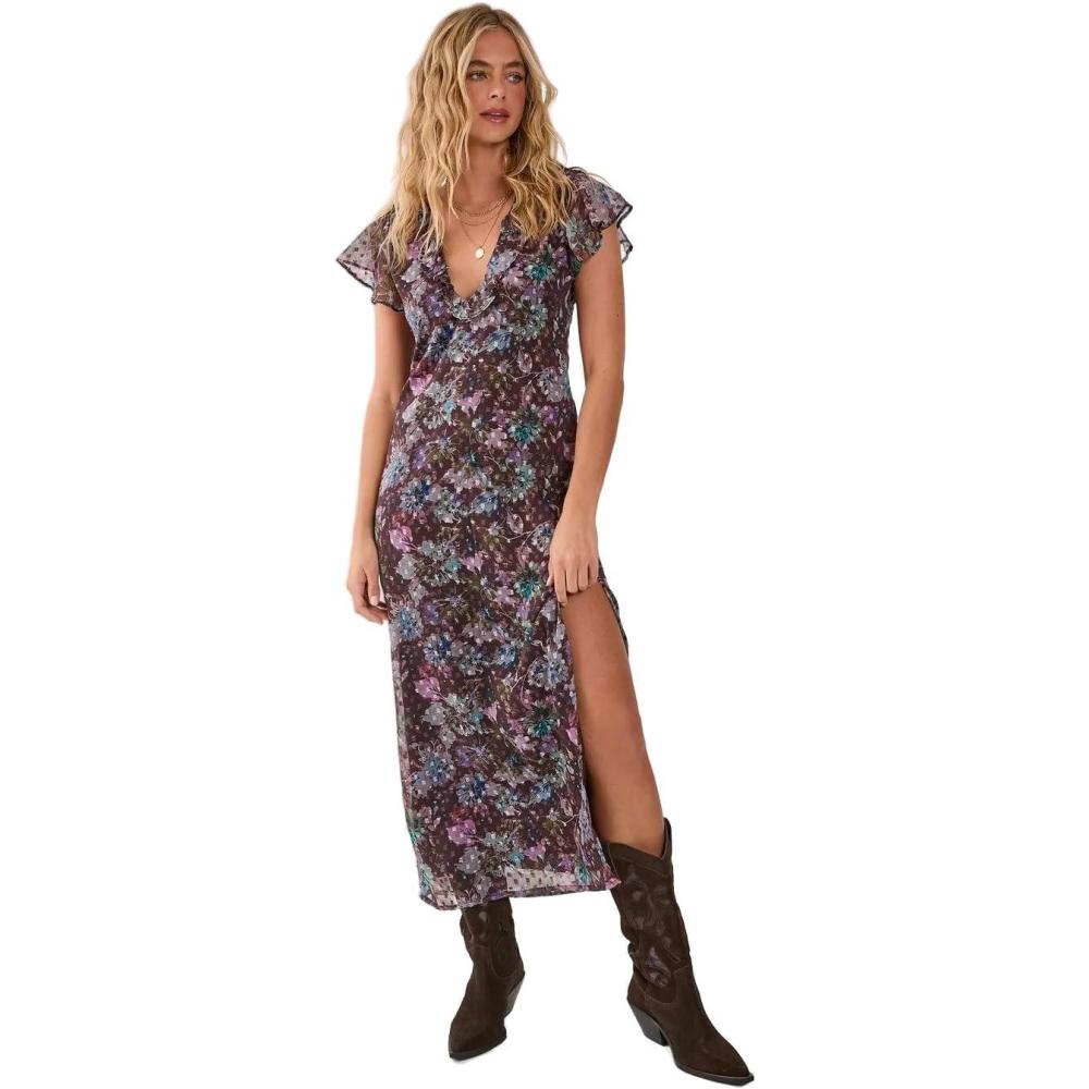 imageNasty Gal Dobby Floral Ruffle Lace Up Back Midi Dress