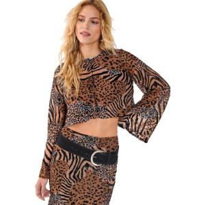 Nasty Gal Mixed Animal Devore Button Through Flared Sleeve Top