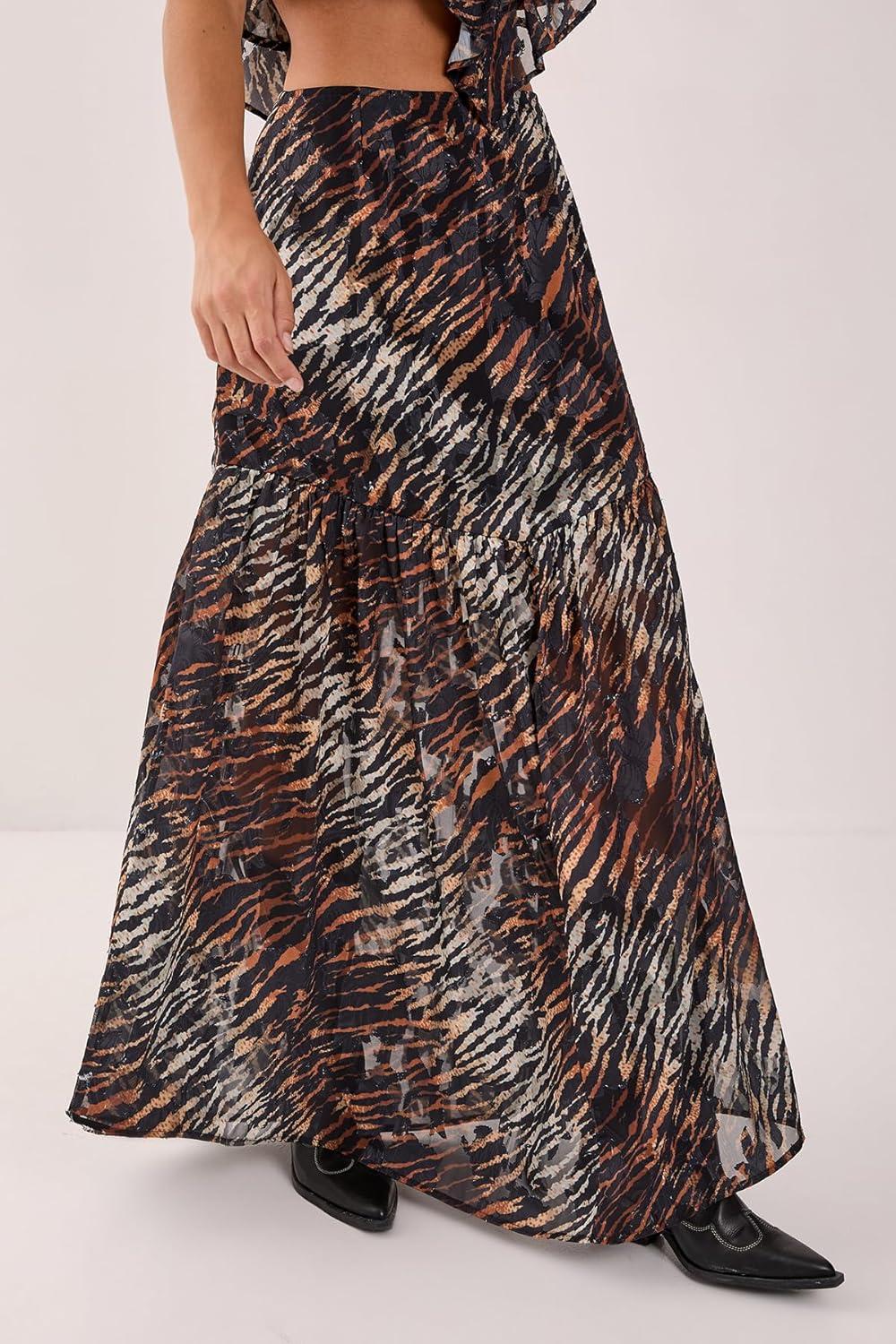 image:imageNasty Gal Animal Burnout Tiered Maxi SkirtBlack