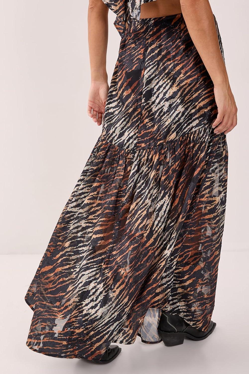 image:imageNasty Gal Animal Burnout Tiered Maxi SkirtBlack