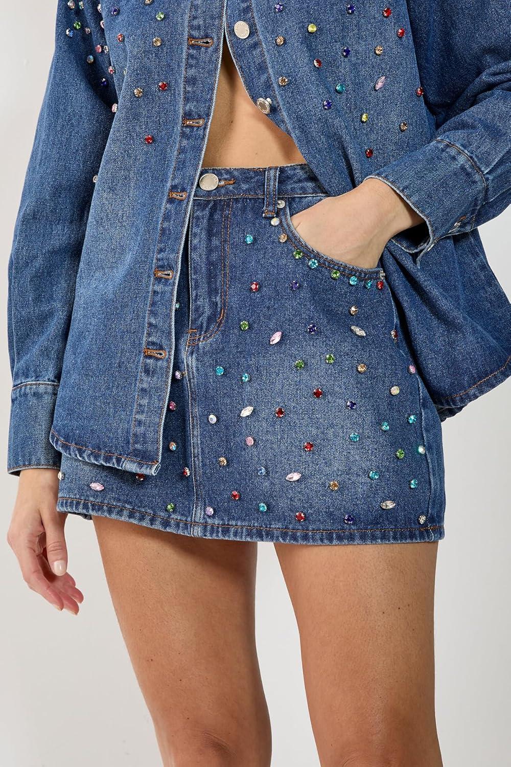 image:imageNasty Gal Denim Jewel Mini Skirt