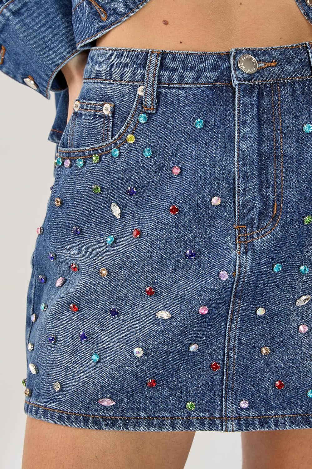 image:imageNasty Gal Denim Jewel Mini Skirt