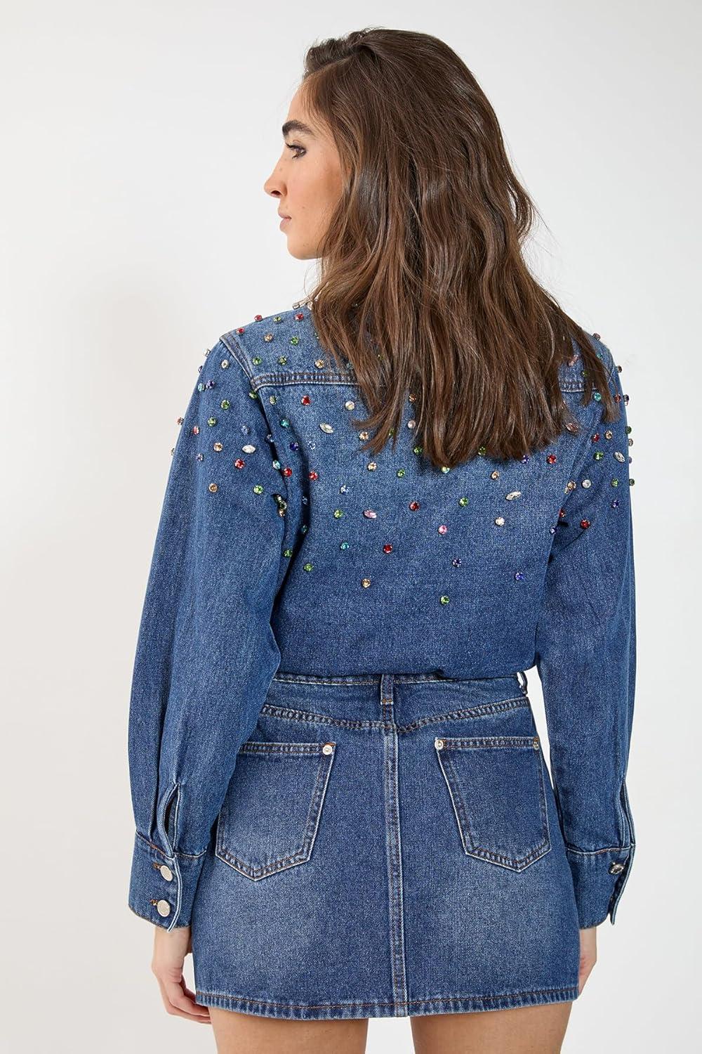 image:imageNasty Gal Denim Jewel Mini Skirt