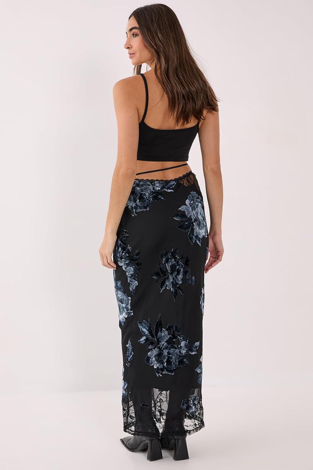 image:imageNasty Gal Floral Devore Lace Cut Out Tie Waist Maxi Skirt