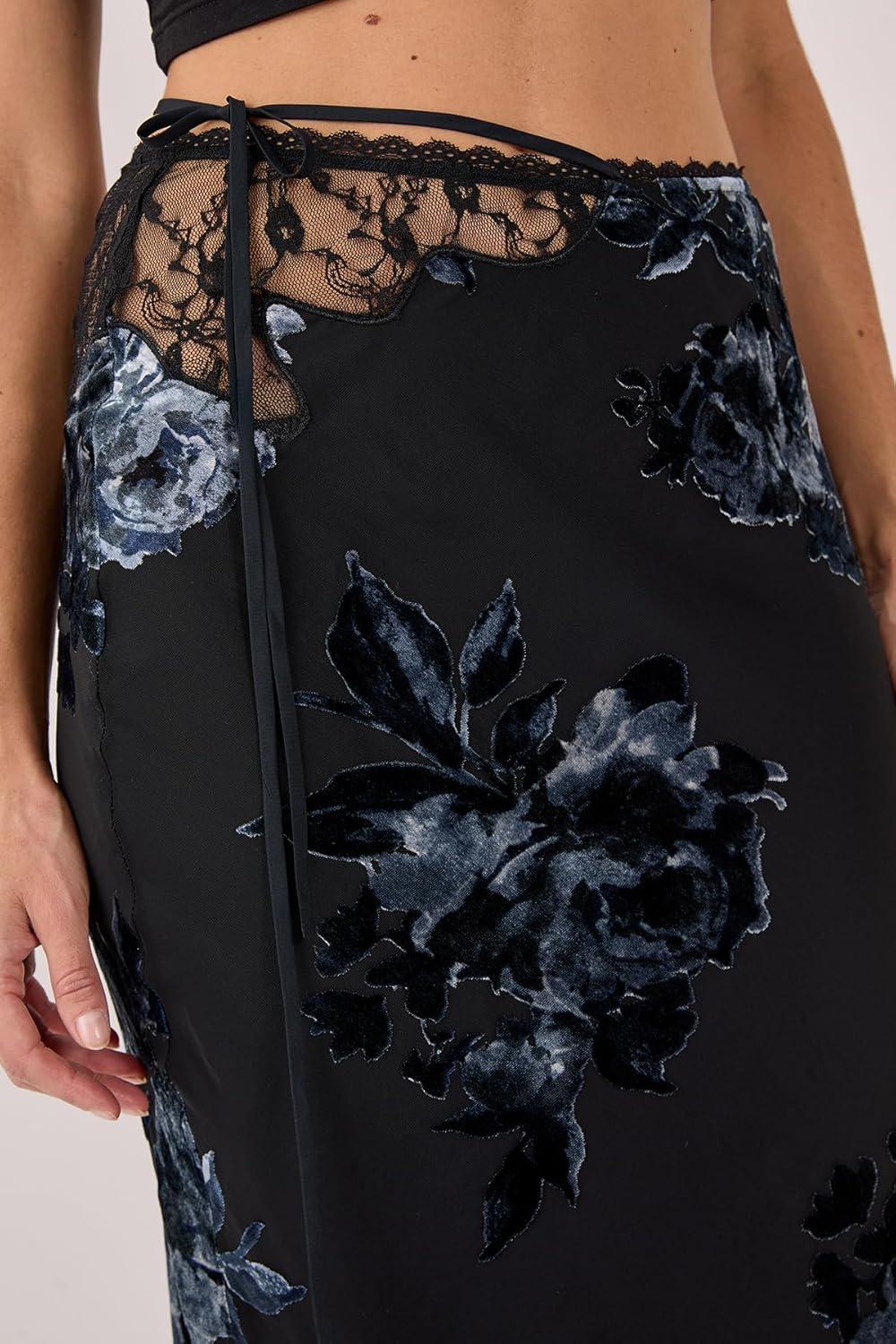 image:imageNasty Gal Floral Devore Lace Cut Out Tie Waist Maxi Skirt