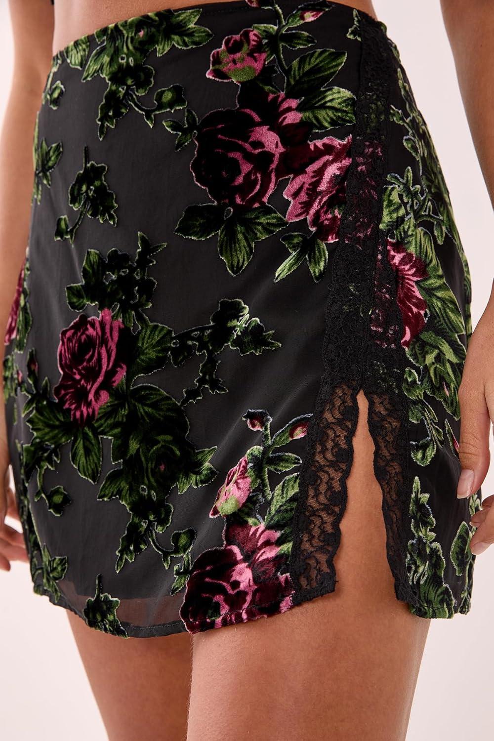 image:imageNasty Gal Floral Devore Lace Trim Split Mini SkirtGreen