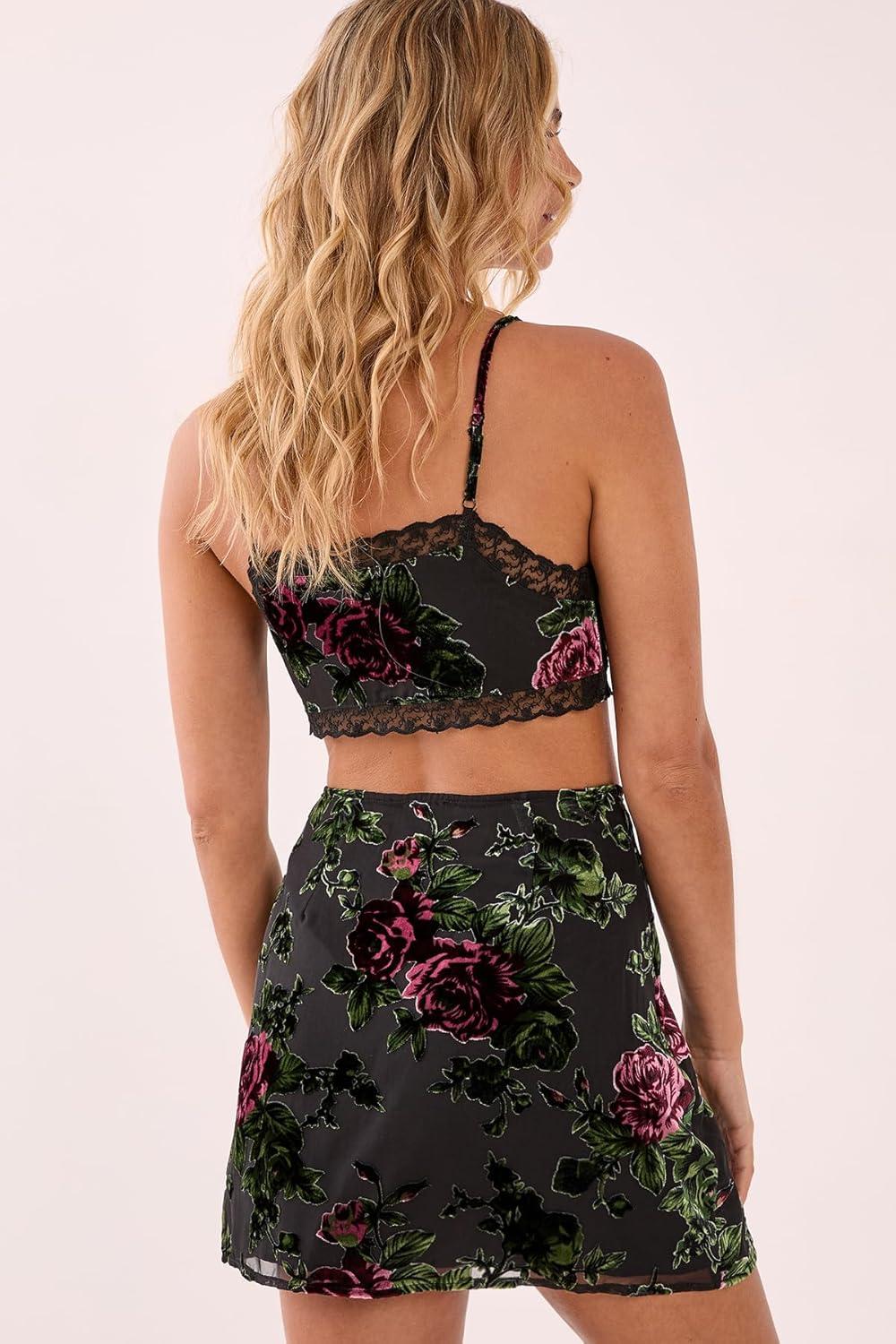 image:imageNasty Gal Floral Devore Lace Trim Split Mini SkirtGreen