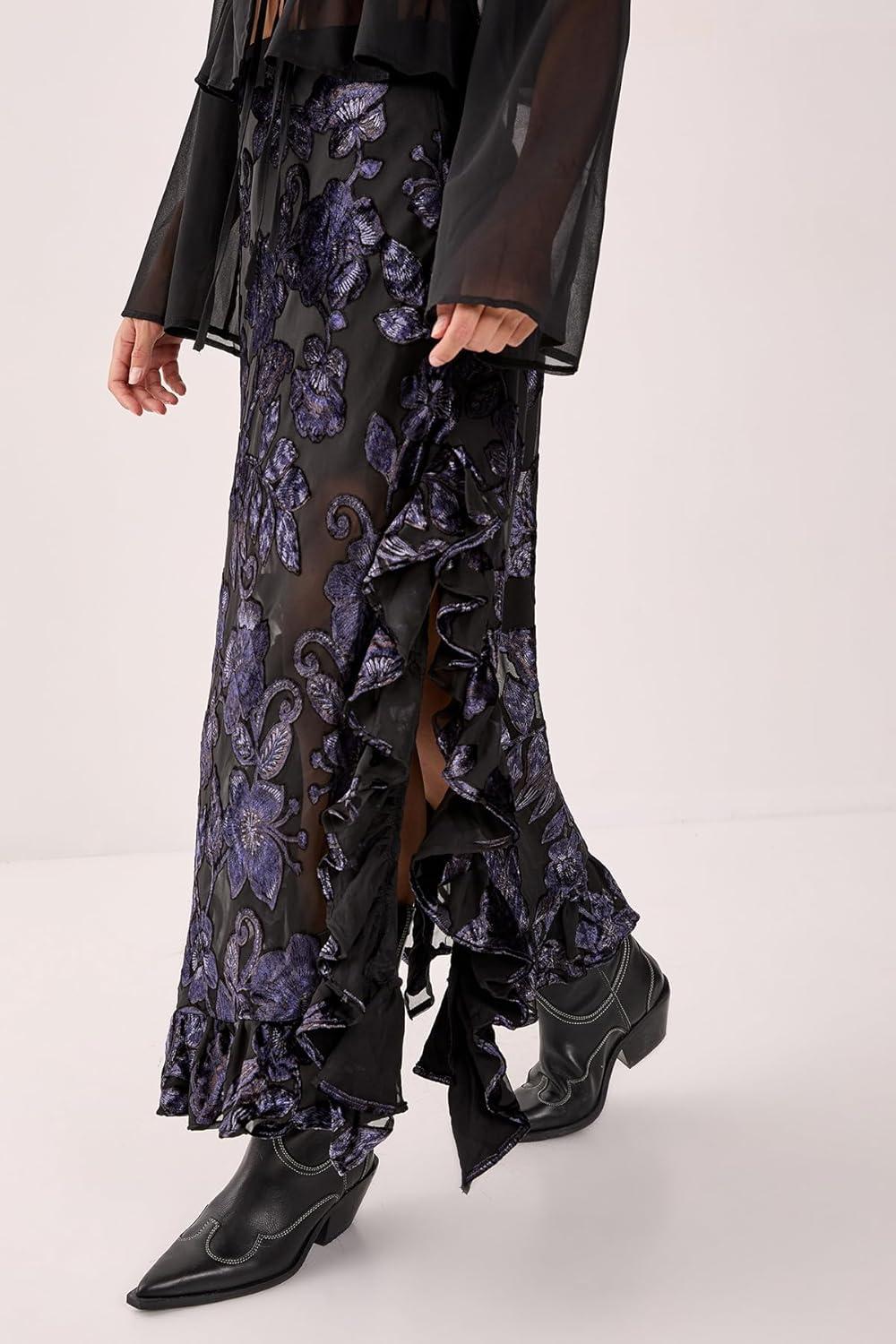 image:imageNasty Gal Floral Devore Ruffle Maxi Skirt
