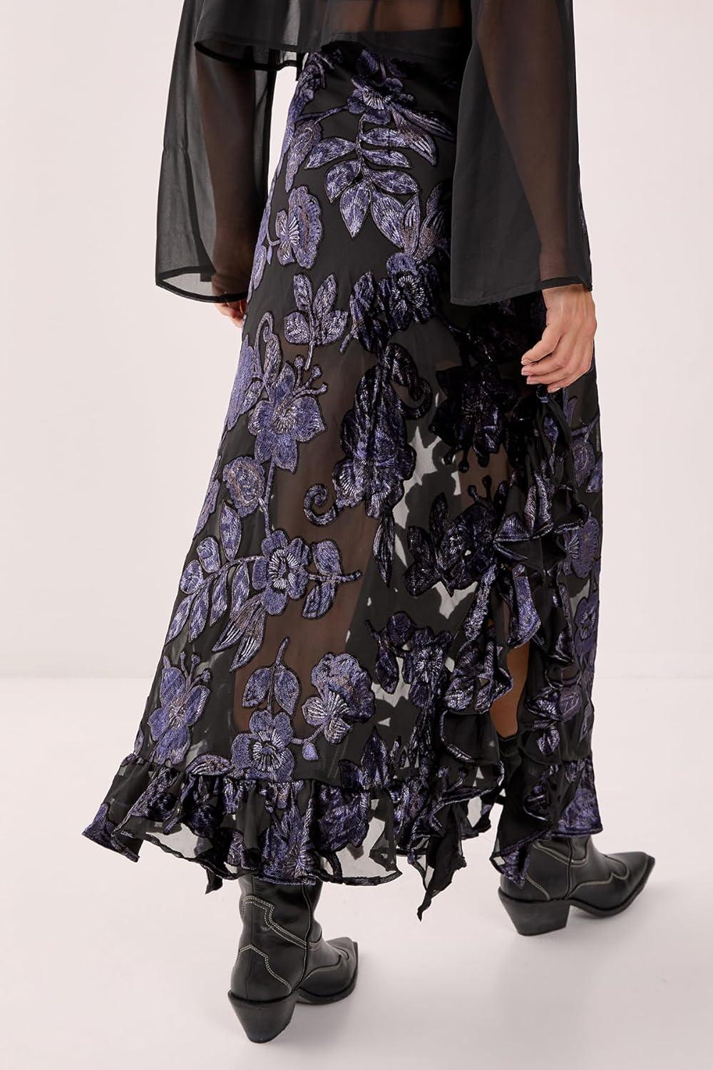 image:imageNasty Gal Floral Devore Ruffle Maxi Skirt