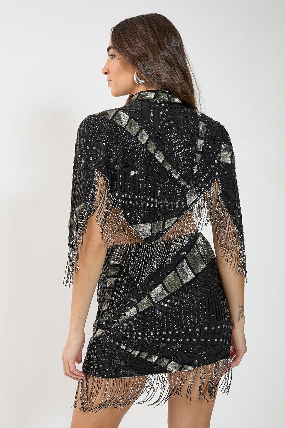 image:imageNasty Gal Hand Embellished Panelled Tassel Mini SkirtBlack