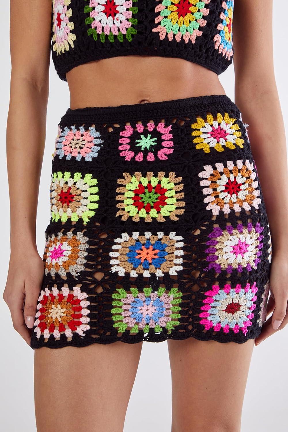 image:imageNasty Gal Womens Floral Hand Crochet Knitted Mini SkirtBlack