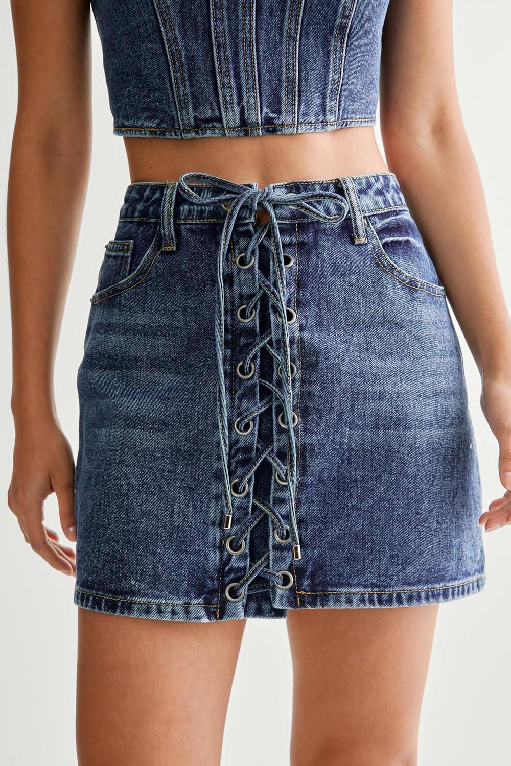 image:imageNasty Gal Womens Lace Front Mini SkirtAuthentic Midwash