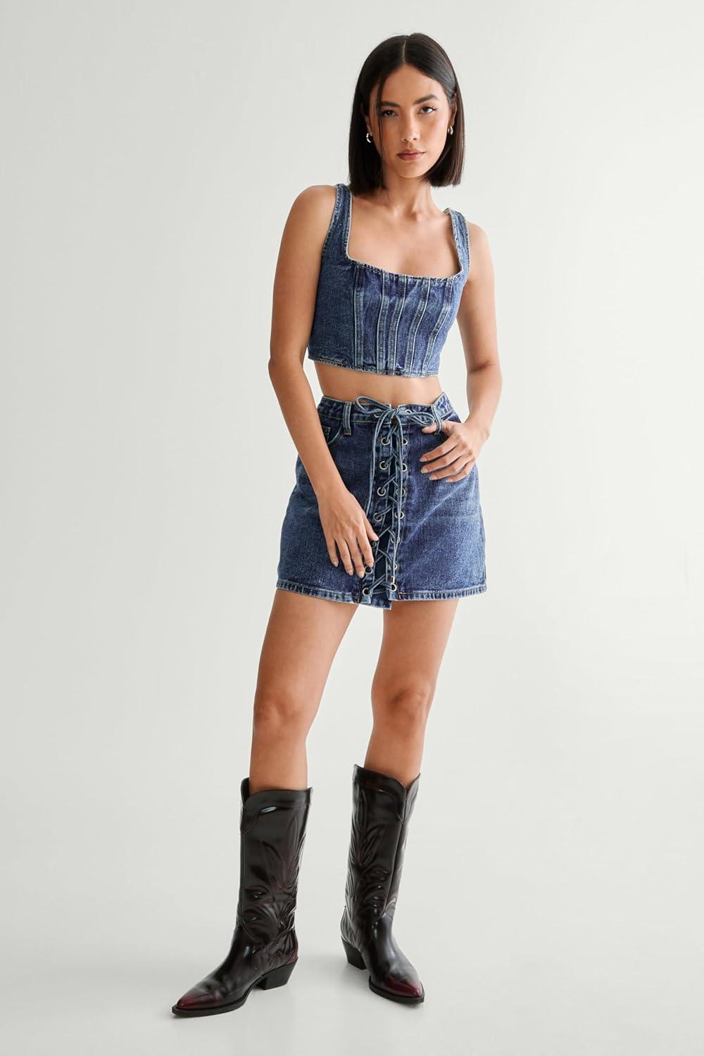 image:imageNasty Gal Womens Lace Front Mini SkirtAuthentic Midwash