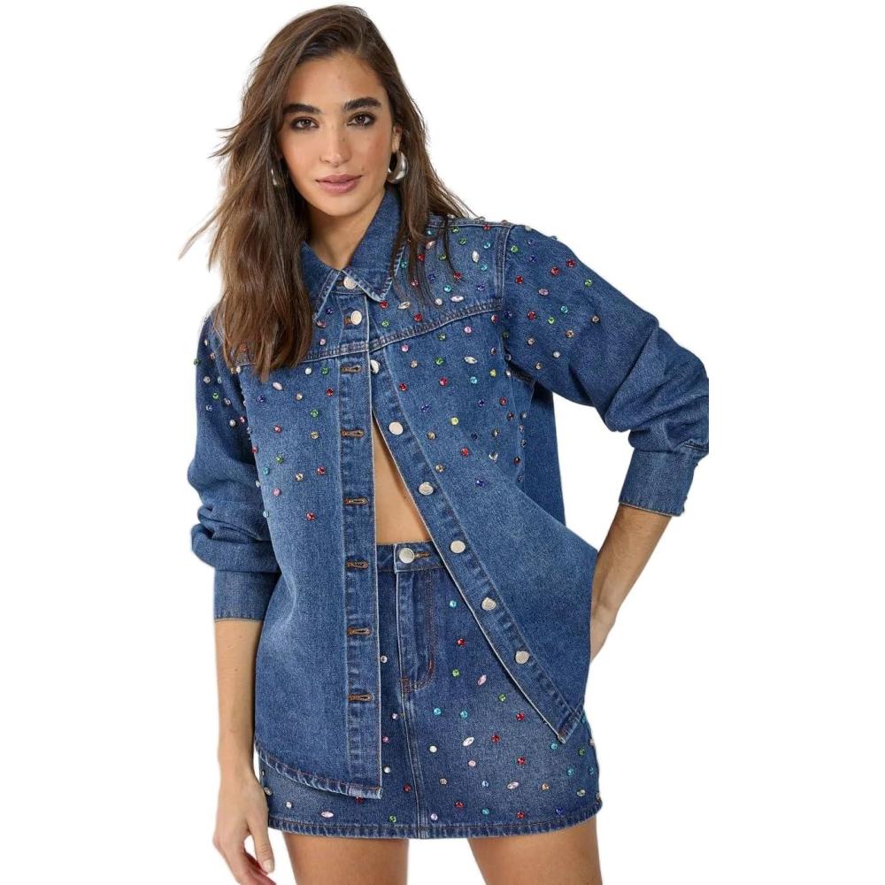 image:imageNasty Gal Denim Jewel Mini Skirt
